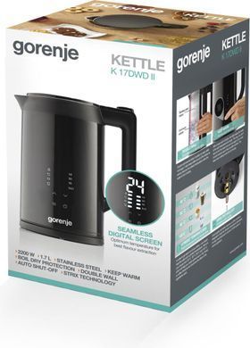 Электрочайник Gorenje 1.7л, двойные стенки, LED дисплей, Strix контроль, черный (378570) K17DWDII фото
