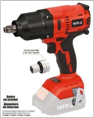 Гайковерт ударний акумулят безщітковий YATO:квадрат-1/2",700 Нм, Li-Ion 18 В,3 Агод(БЕЗ АКУМУЛЯТОРА) YT-828061 фото