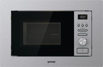 Gorenje Микроволновая печь встраиваемая, 20л, мех. управл., 800Вт, гриль, дисплей, инвертор, нерж BMI201AG1X фото