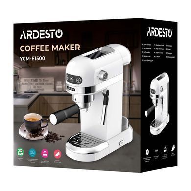 Кавоварка ARDESTO YCM-E1500 - еспресо ріжкова/1.4 л/італ. помпа 20 бар/сенсор. панель/PID контроль/1350 Вт/біла (354622) YCM-E1500 фото