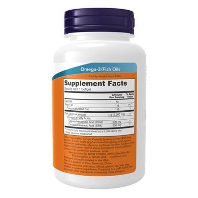 Омега-3 (500 мг) Now Foods DHA-500 Двойная сила 180 капсул