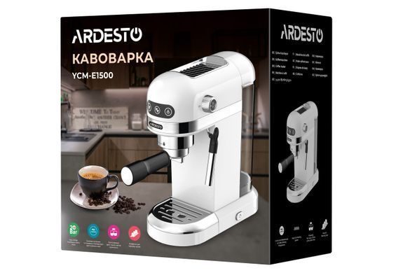 Кавоварка ARDESTO YCM-E1500 - еспресо ріжкова/1.4 л/італ. помпа 20 бар/сенсор. панель/PID контроль/1350 Вт/біла (354622) YCM-E1500 фото