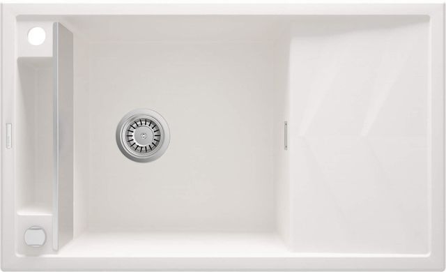 Мойка кухонная Deante Magnetic, гранит, прямоуг., с крылом, 820х500х219мм, чаша - 1, накладная, алебастр