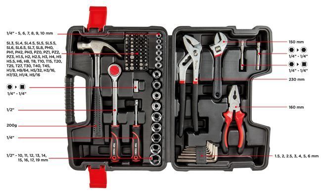 Набор инструментов Top Tools 38D510 1/4", 1/2", 81 шт. 38D510 фото