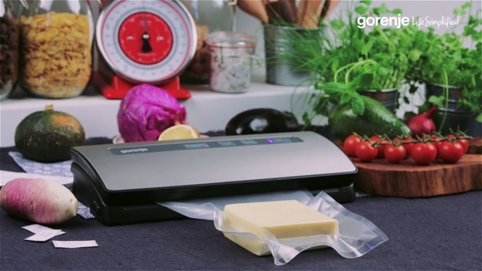 Вакууматор Gorenje для пакетов, 120Вт, 30см, электронное, +10 пакетов, металл, серый (367280) VS120ES фото