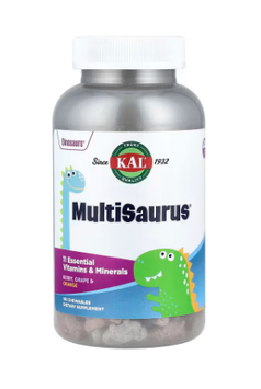 Вітаміни та мінерали для дітей, ягоди, виноград і апельсин, Kids MultiSaurus Vitamins & Minerals Berry, Grape & Orange Flavor, KAL, 90 жувальних таблеток