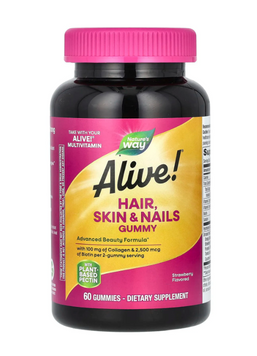 Мультивітаміни для волосся, шкіри та нігтів, Hair, Skin & Nails Gummies, Nature's Way, Alive!, 60 жувальних цукерок