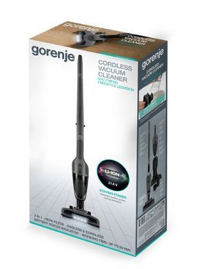 Gorenje Пилосос бездротовий, 130Вт, конт пил -0.5л, автон. робота до 60хв, HEPA, 2 в 1, підсвічування, індикатор, сірий (329611) SVC216FGD фото