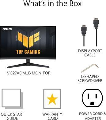 Монітор Asus 27" TUF Gaming VG27VQM1B DVI, 2xHDMI, DP, MM, VA, 280Hz, 1ms, DCI-P3 90%, CURVED, AdaptiveSync (385507) 90LM0A81-B01170 фото