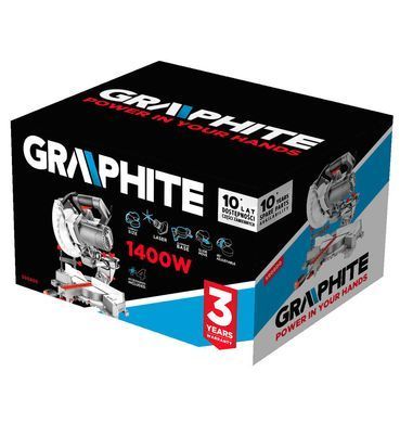 Торцовочная пила GRAPHITE 58G710 с протяжкой, мощность 1400 Вт, 0&deg;-45&deg;, алюминиевое основание. 59G800 фото
