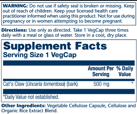 Cat's Claw 500mg - 100 vcaps Solaray