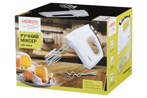 Міксер ручний ARDESTO 400Вт, насадки-4, турборежим, білий (310573) HMK-4006W фото