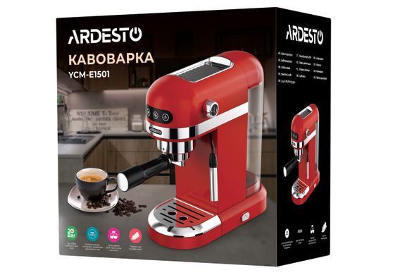Кофеварка ARDESTO YCM-E1501 - эспрессо рожковая/1.4 л/итал. помпа 20 бар/сенсор. панель/PID контроль/1350 Вт/красная (354623) YCM-E1501 фото