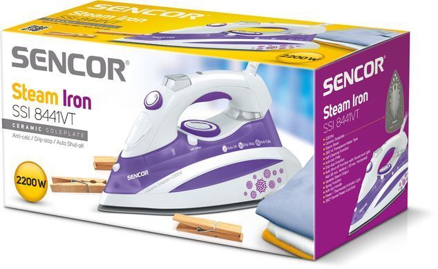 Праска Sencor, 2200Вт, 380мл, постійна пара - 30гр, Anti-Calс, Drip-Stop, керам. підошва, голубий (254244) SSI8441VT фото