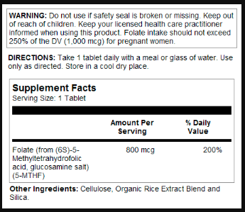 Methyl Folate 800mcg - 90 tabs KAL