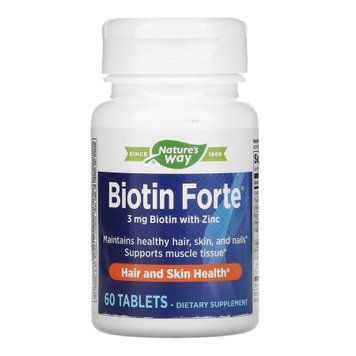 Биотин и цинк Nature's Way Biotin Forte with Zinc, 60 таблеток для поддержания кожи, волос и ногтей
