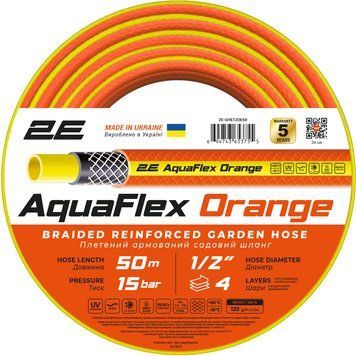 Шланг садовий 2Е AquaFlex Orange 1/2" 50 м, 4 шари 20 бар 2E-GHE12OE50 фото