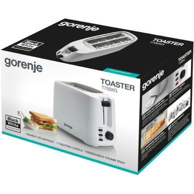 Gorenje Тостер, 850Вт, функц. розморожування, автовідключення, пластик, білий (376351) T700XG фото