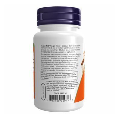 Serrapeptase 60,000 Units - 60 vcaps Now Foods