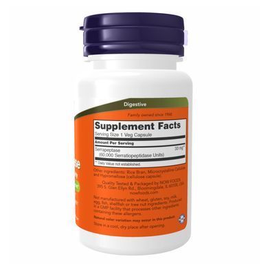 Serrapeptase 60,000 Units - 60 vcaps Now Foods