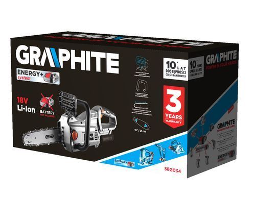 Акумуляторна бензопила GRAPHITE Energy+ 18 В з шиною 10" (250мм) дюймів, арт. 58G034 58G034 фото