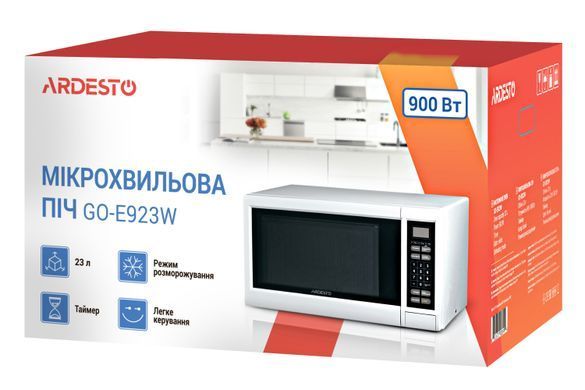 Микроволновая печь ARDESTO 23л, электр.управл., 900Вт, дисплей, откр.кнопкой, белый (313315) GO-E923W фото
