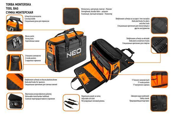 Кофр для инструмента NEO 84-308 &ndash; прочный, с 19 карманами, полиэстер 600D
