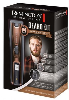 Remington Триммер Beard Kit для бороды и усов, акум., насадок-2, ножницы, щетка в компл., титан.напыл., коричневый