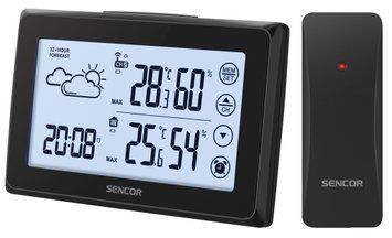 Метеостанция Sencor, внутр/наруж измерение, АААх3+ААх2, темп-ра, влажность, время, прогноз погоды, чёрный