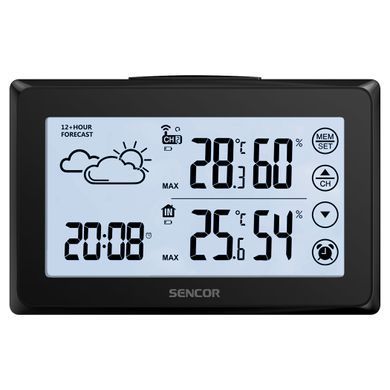 Метеостанция Sencor, внутр/наруж измерение, АААх3+ААх2, темп-ра, влажность, время, прогноз погоды, чёрный