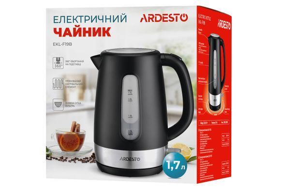 Електрочайник ARDESTO 1.7л, Strix, пластик, чорний матовий (354602) EKL-F19B фото
