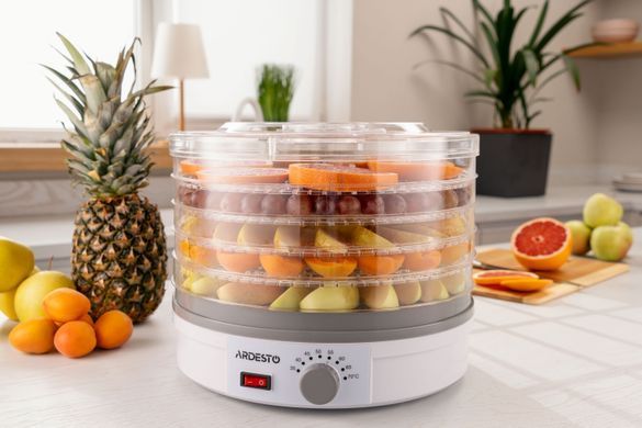 Сушилка для продуктов ARDESTO FDB-5320, 245Вт, поддонов -5x3см, диаметр-32см, макс-70&deg;С, рег.темп, пластик, белый (309798) FDB-5320 фото