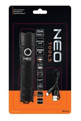 Ліхтар акумуляторний NEO Tools 99-075, SST40 LED, 1500 лм, USB-C, 4000 мАг, дальність 200 м 99-075 фото