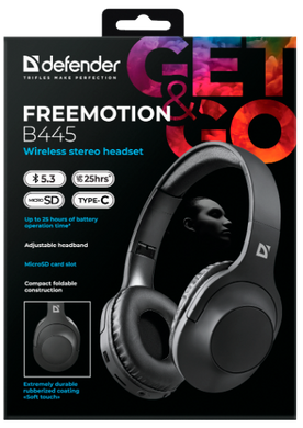 Навушники Defender FreeMotion B445 Bluetooth Black (63445) (7024920) 63445 фото