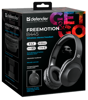 Навушники Defender FreeMotion B445 Bluetooth Black (63445) (7024920) 63445 фото