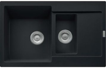 Кухонна мийка Franke Maris, фраграніт, прямокутна, без крила, 780х500х200, чаша-2, накладна, MRG 651-78, чорний матовий (366967)