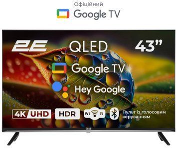 2E Телевизор 43" QLED 4K 60Hz Smart Google TV Black 2E-43A77Q фото