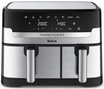 Tefal Мультипіч на 2 чаші Dual Easy Fry & Grill Air Fryer, 2700Вт, чаша-8,3 (5,2+3,1)л, сенсорне керування, 8 програм, гриль, пластик, нерж. сталь (371393) EY905D10 фото