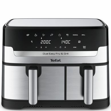 Tefal Мультипіч на 2 чаші Dual Easy Fry & Grill Air Fryer, 2700Вт, чаша-8,3 (5,2+3,1)л, сенсорне керування, 8 програм, гриль, пластик, нерж. сталь (371393) EY905D10 фото