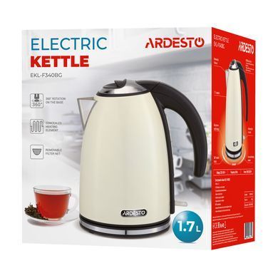 Электрочайник ARDESTO EEKL-F340BG 1.7л/2200Вт/strix контроль/нерж. сталь/бежевый (354603) EKL-F340BG фото