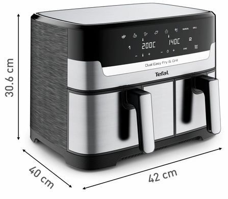 Tefal Мультипіч на 2 чаші Dual Easy Fry & Grill Air Fryer, 2700Вт, чаша-8,3 (5,2+3,1)л, сенсорне керування, 8 програм, гриль, пластик, нерж. сталь (371393) EY905D10 фото