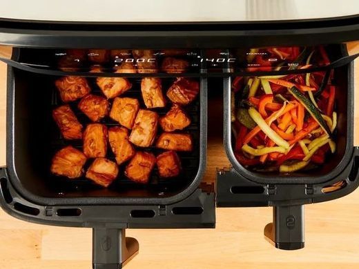 Tefal Мультипіч на 2 чаші Dual Easy Fry & Grill Air Fryer, 2700Вт, чаша-8,3 (5,2+3,1)л, сенсорне керування, 8 програм, гриль, пластик, нерж. сталь (371393) EY905D10 фото