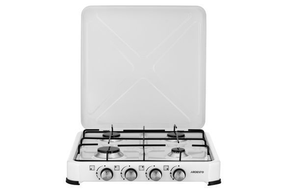 Плитка газова настільна ARDESTO GTC-NS4014W, тип газу LPG, 4 алюмін. пальника, емальован. корпус, фарбов. решітка, кришка, колір: білий (357768) GTC-NS4014W фото