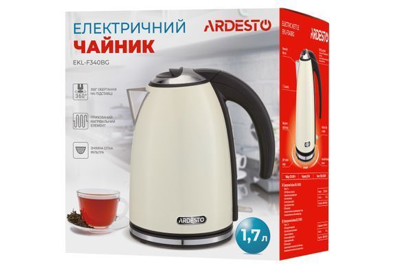 Электрочайник ARDESTO EEKL-F340BG 1.7л/2200Вт/strix контроль/нерж. сталь/бежевый (354603) EKL-F340BG фото