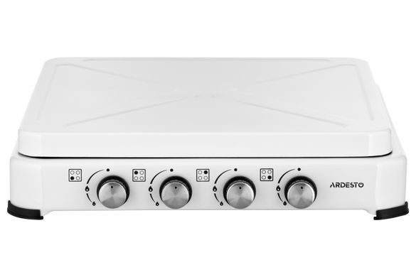 Плитка газова настільна ARDESTO GTC-NS4014W, тип газу LPG, 4 алюмін. пальника, емальован. корпус, фарбов. решітка, кришка, колір: білий (357768) GTC-NS4014W фото