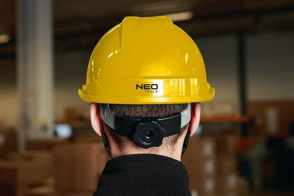 Каска промислова NEO TOOLS 97-221, біла, з ременем підборіддя, ABS, CE сертифікат Жовтий