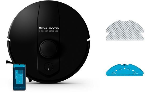 Rowenta Робот-пилосос миючий X-Plorer Serie 135 Standart, 5000ПаВт, h=9.5см, 0.35л, конт пил -0.32л, вода - вологе прибирання, автон. робота до 120хв, чорний (382829) RR91C5WH фото
