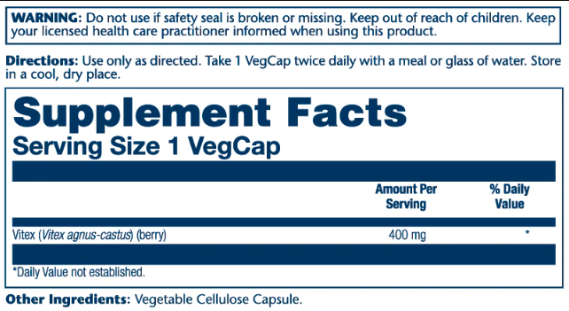 Вітекс, підтримка жіночого здоров'я, Solaray Vitex Berry Extract 400mg - 100 vcaps Solaray