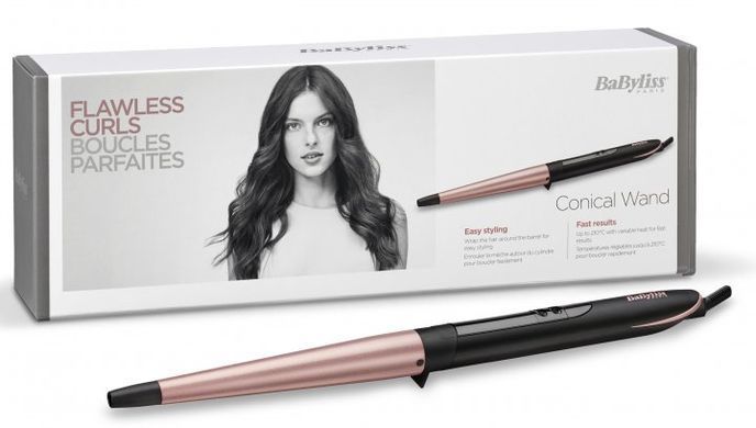BaByliss Плойка, конусна, 64Вт, темп.режимів-6, D -13-25mm, 160-210С, кераміка, чорно-золотий (361648) C454E фото