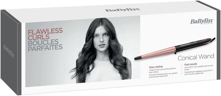 BaByliss Плойка, конусна, 64Вт, темп.режимів-6, D -13-25mm, 160-210С, кераміка, чорно-золотий (361648) C454E фото
